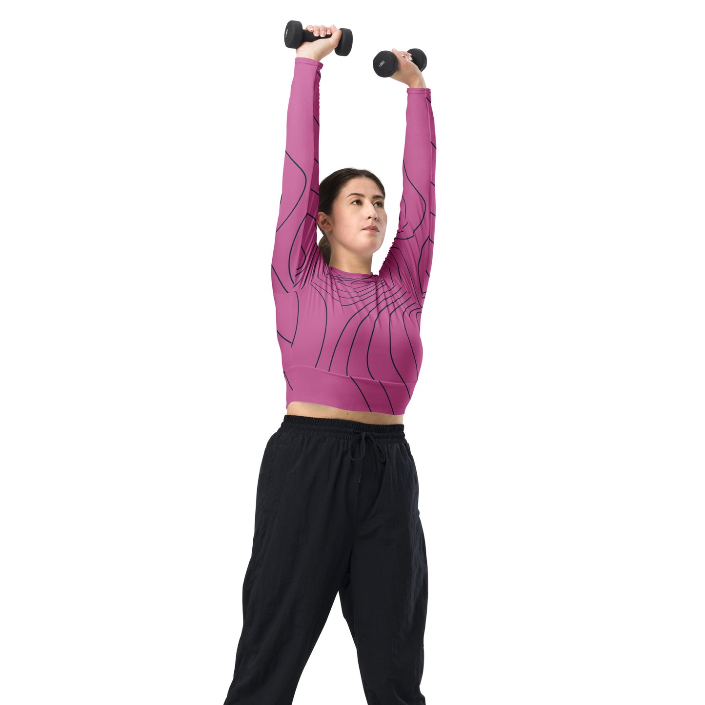 Pink Swirls-long sleeve crop top
