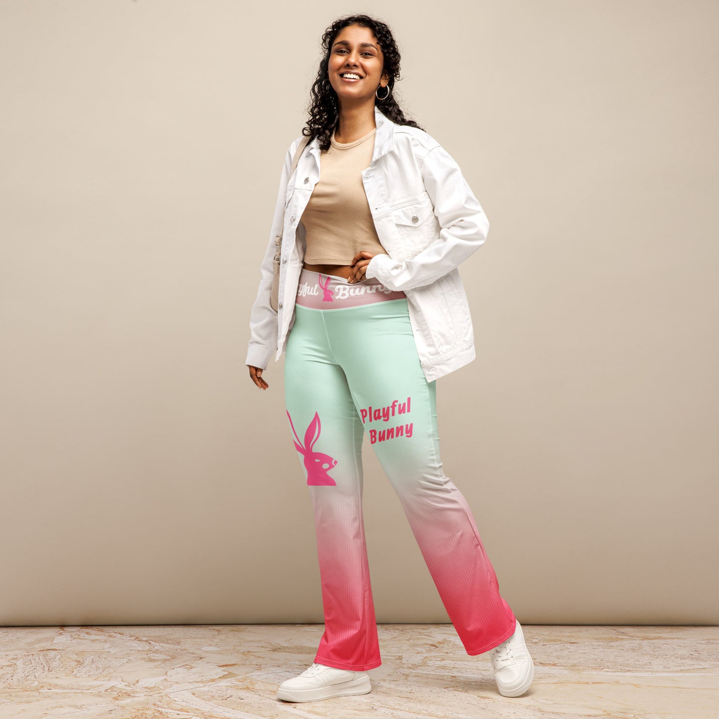 Playful Bunny-Pink Haze Flare leggings