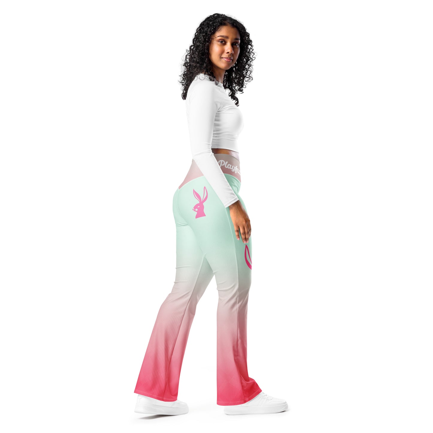 Playful Bunny-Pink Haze Flare leggings