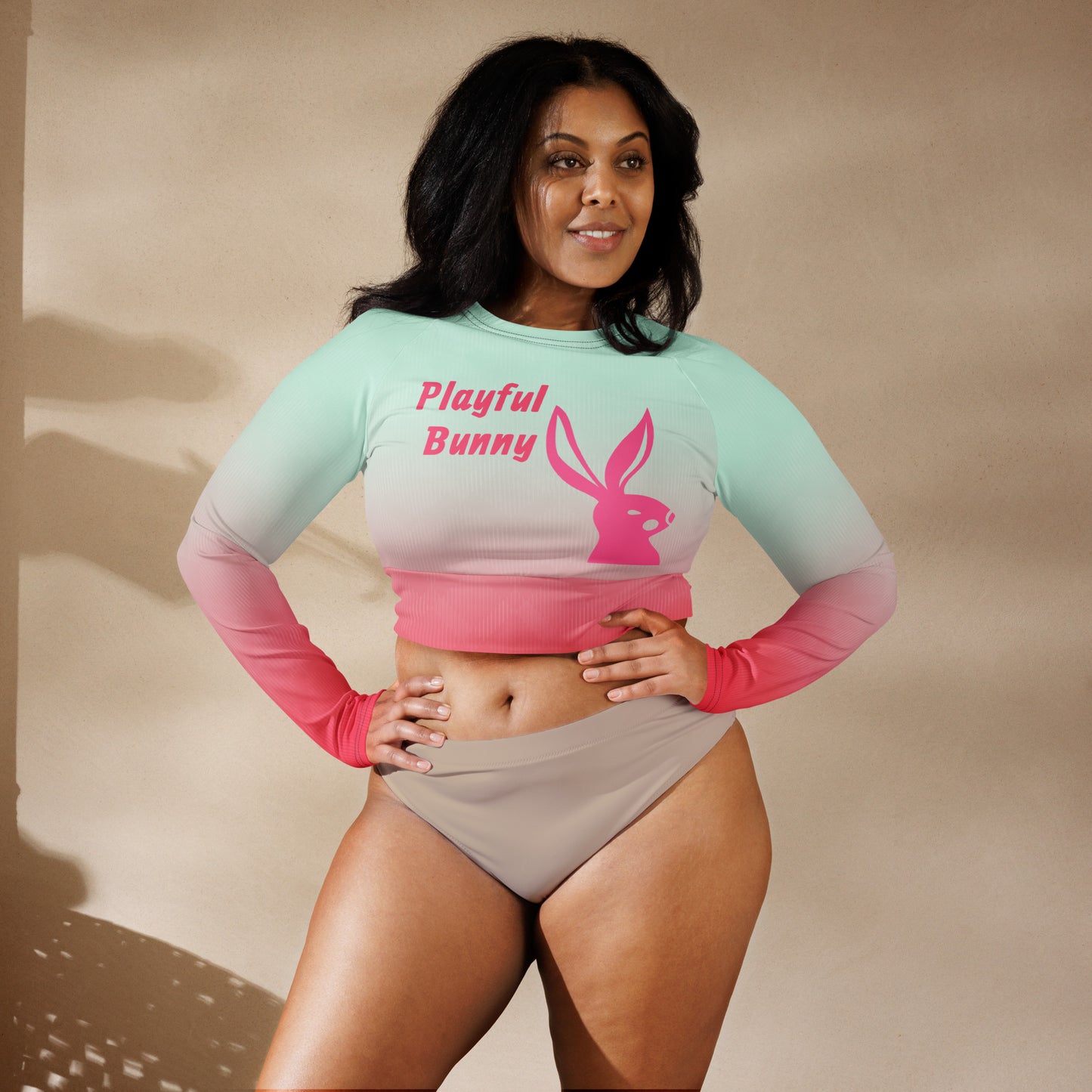 Playful Bunny-long-sleeve crop top