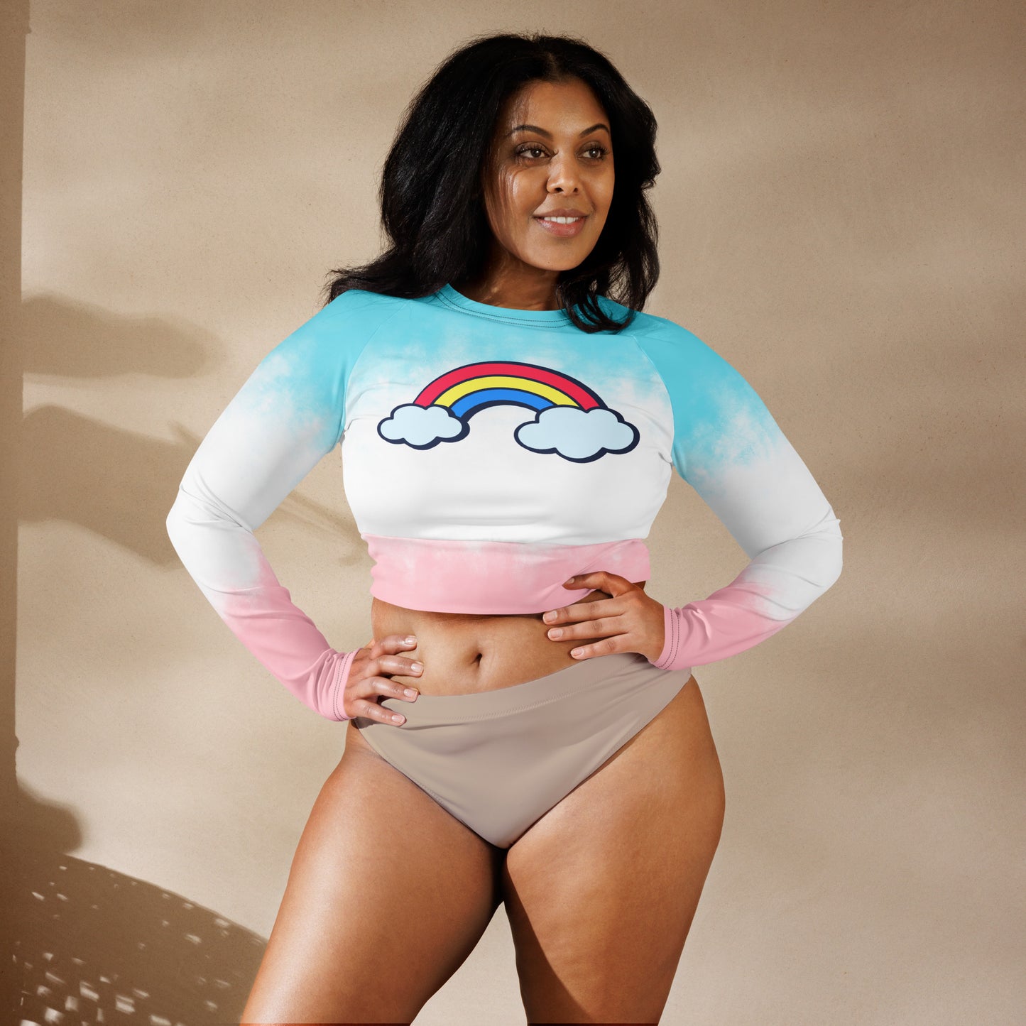 Colorful Unicorn Long-Sleeve Crop Top