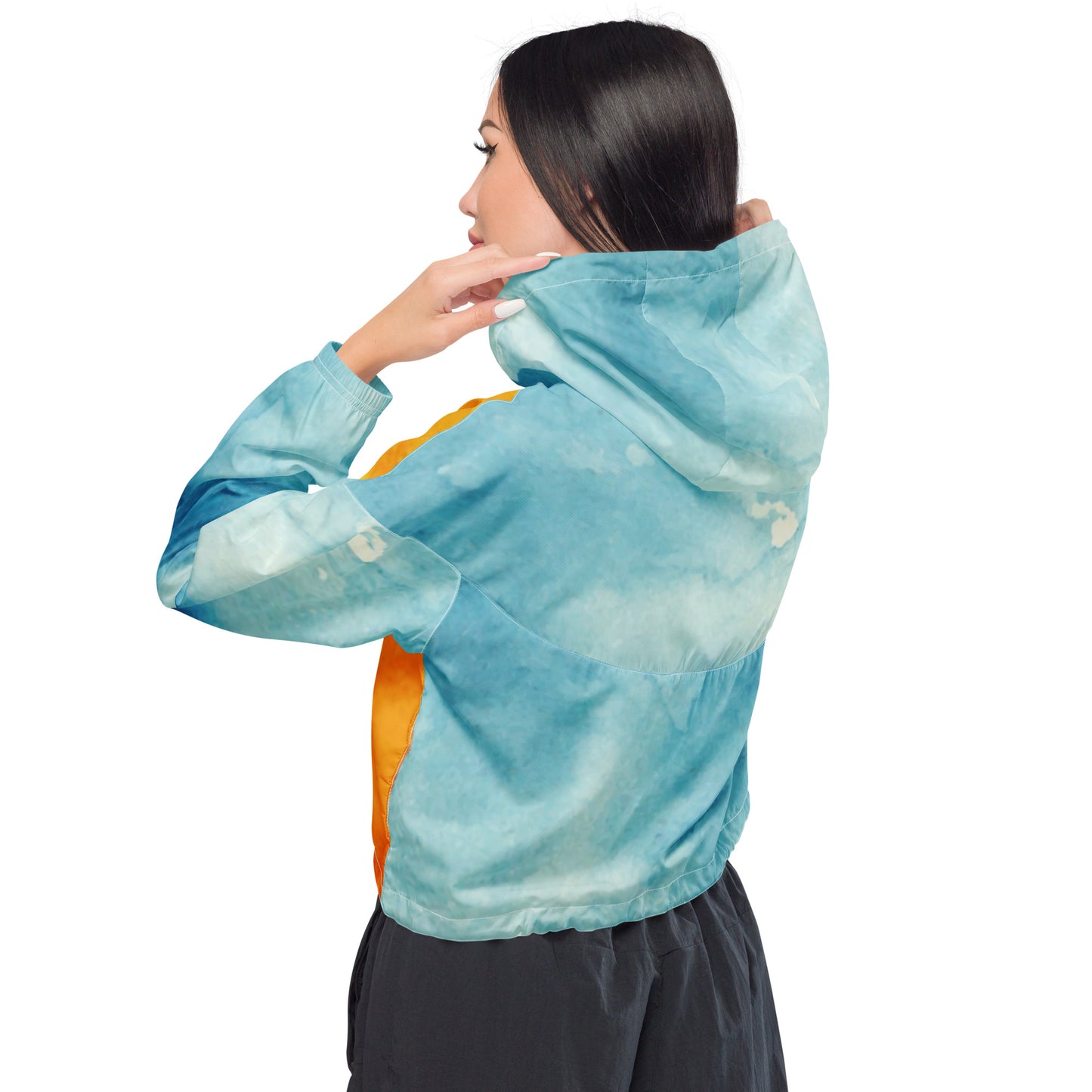Sunset Orange&Sky Blue-Cropped Windbreaker