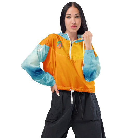 Sunset Orange&Sky Blue-Cropped Windbreaker