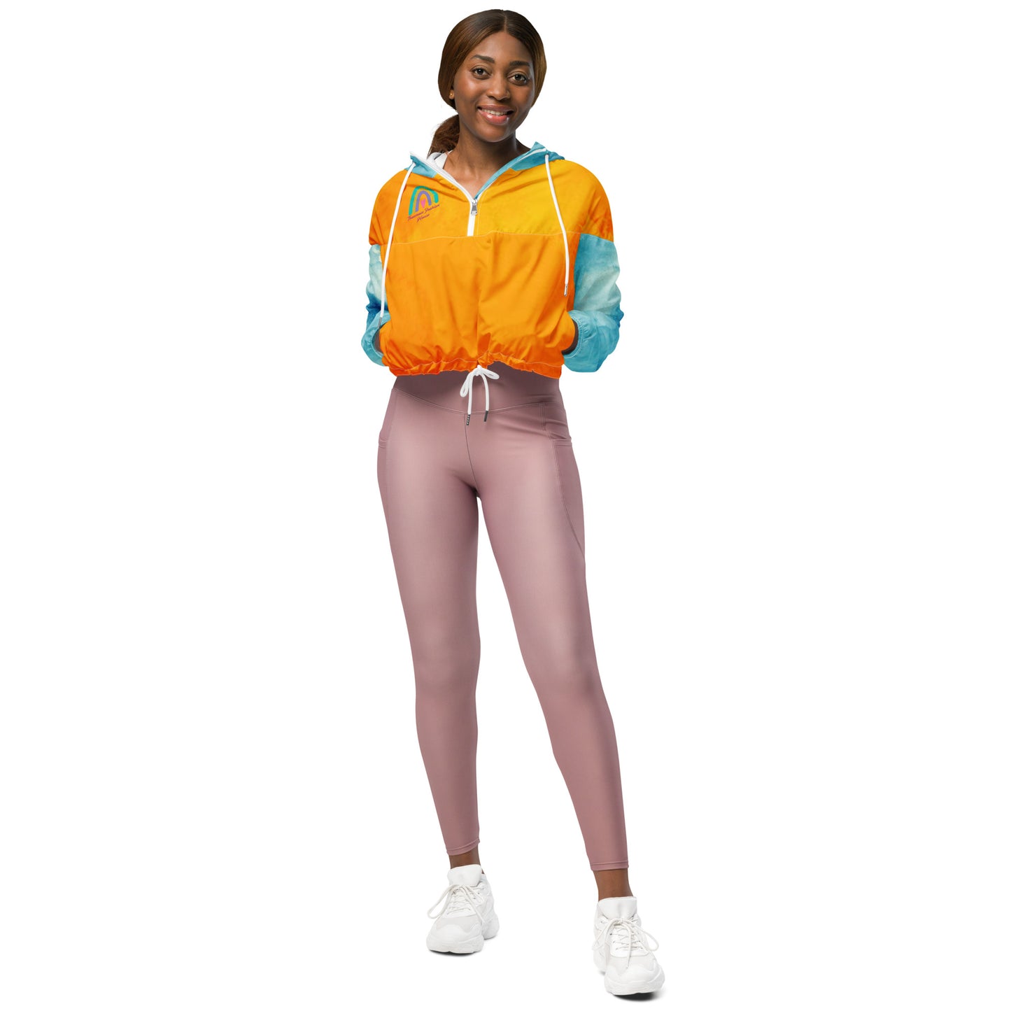 Sunset Orange&Sky Blue-Cropped Windbreaker