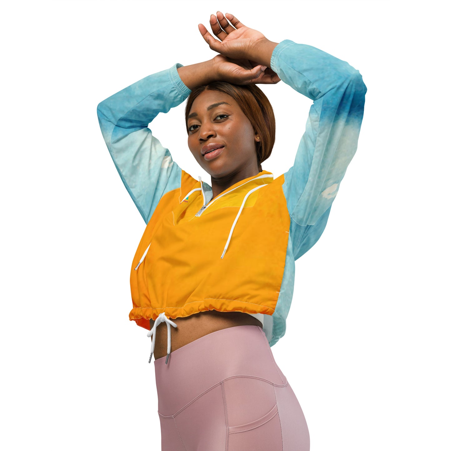 Sunset Orange&Sky Blue-Cropped Windbreaker