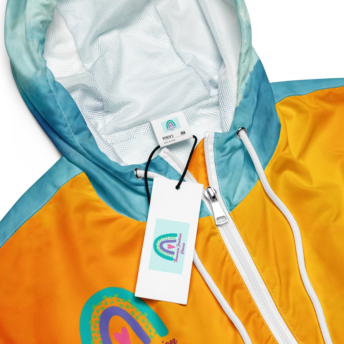 Sunset Orange&Sky Blue-Cropped Windbreaker