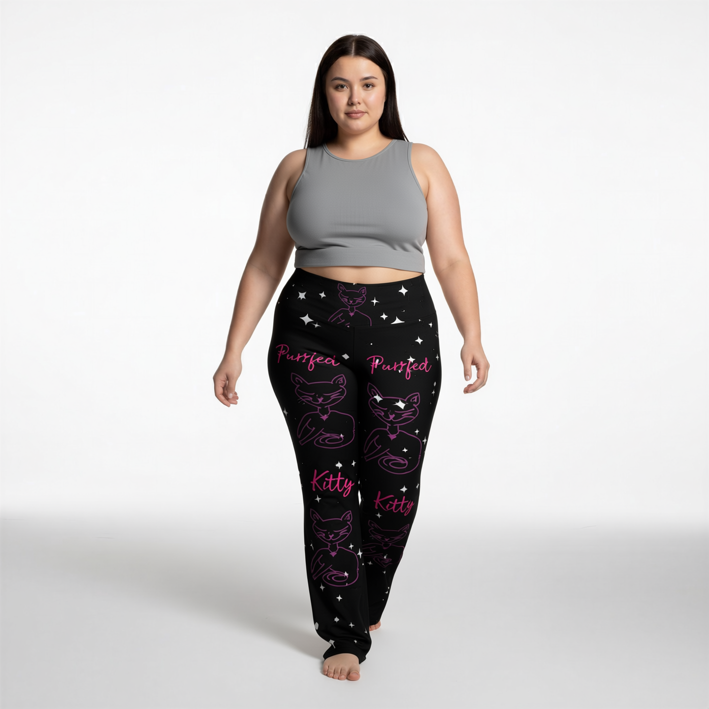 Purrfect Kitty-Flare leggings(Black Sparkles)