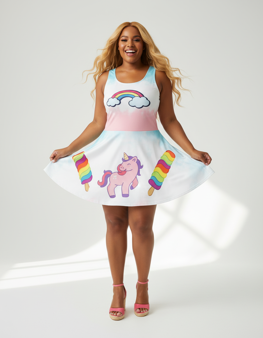Rainbow Unicorn-Flare Dress