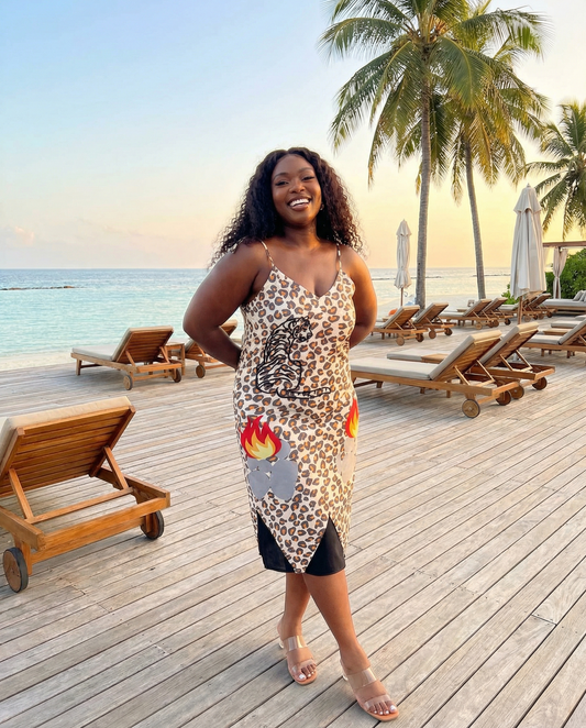 Tribal kitty 2 Tie-Strap Midi Dress