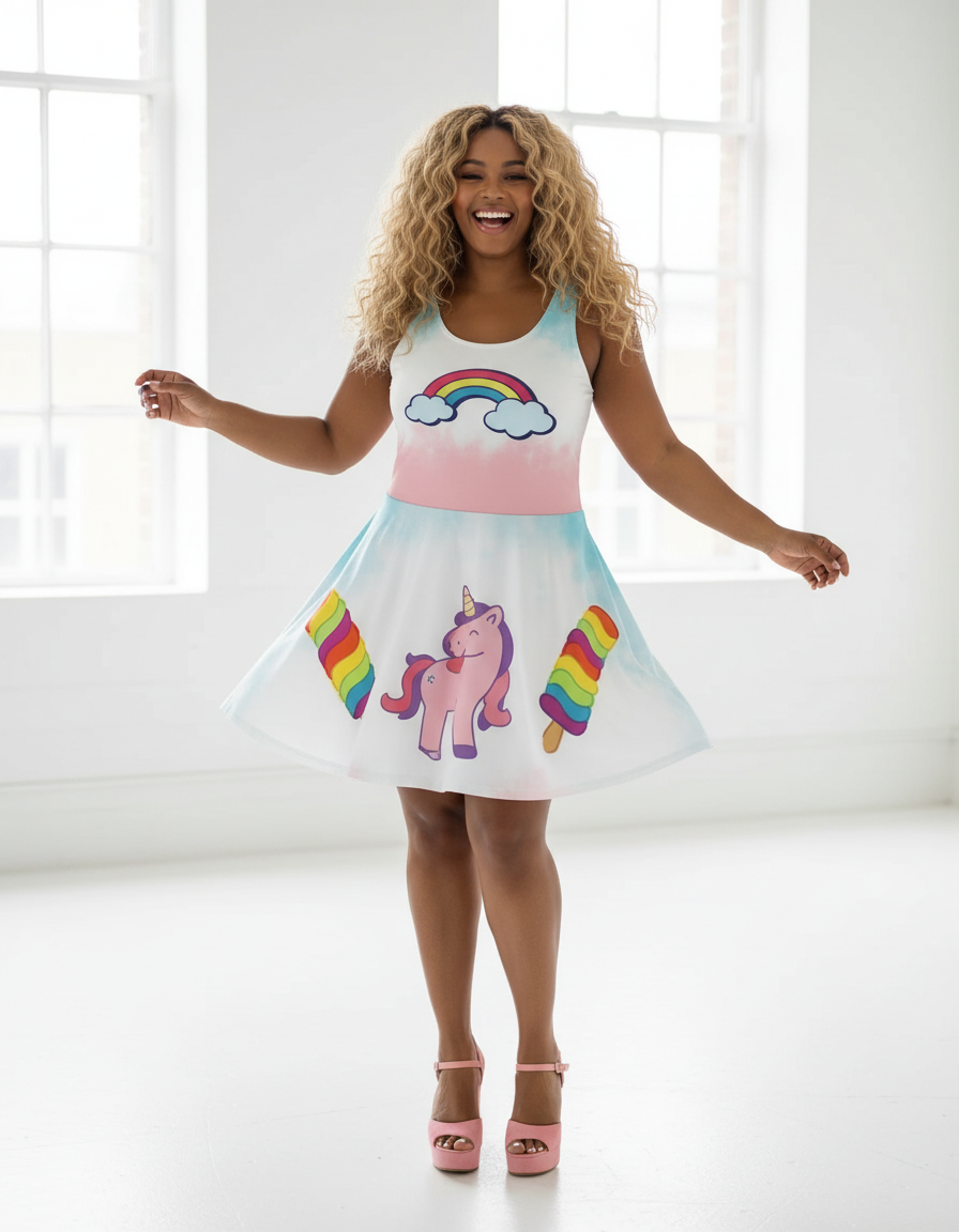 Rainbow Unicorn-Flare Dress