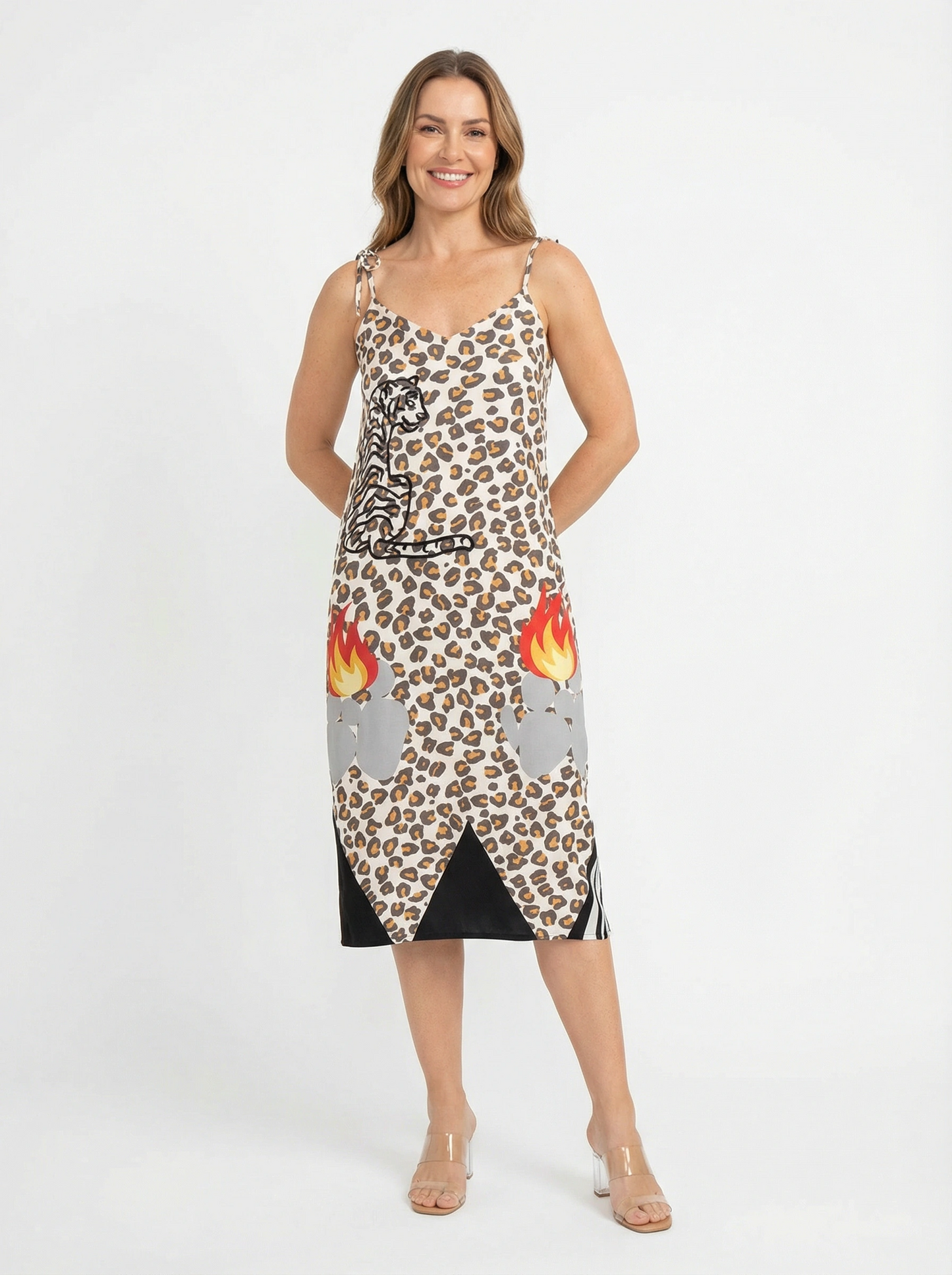 Tribal kitty 2 Tie-Strap Midi Dress