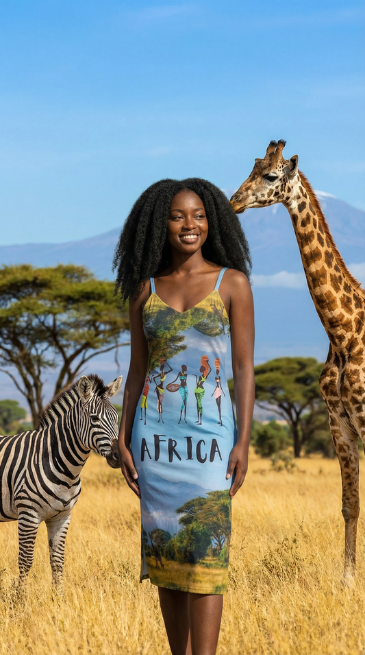 African Women Chatting-Tie Strap Midi Dress