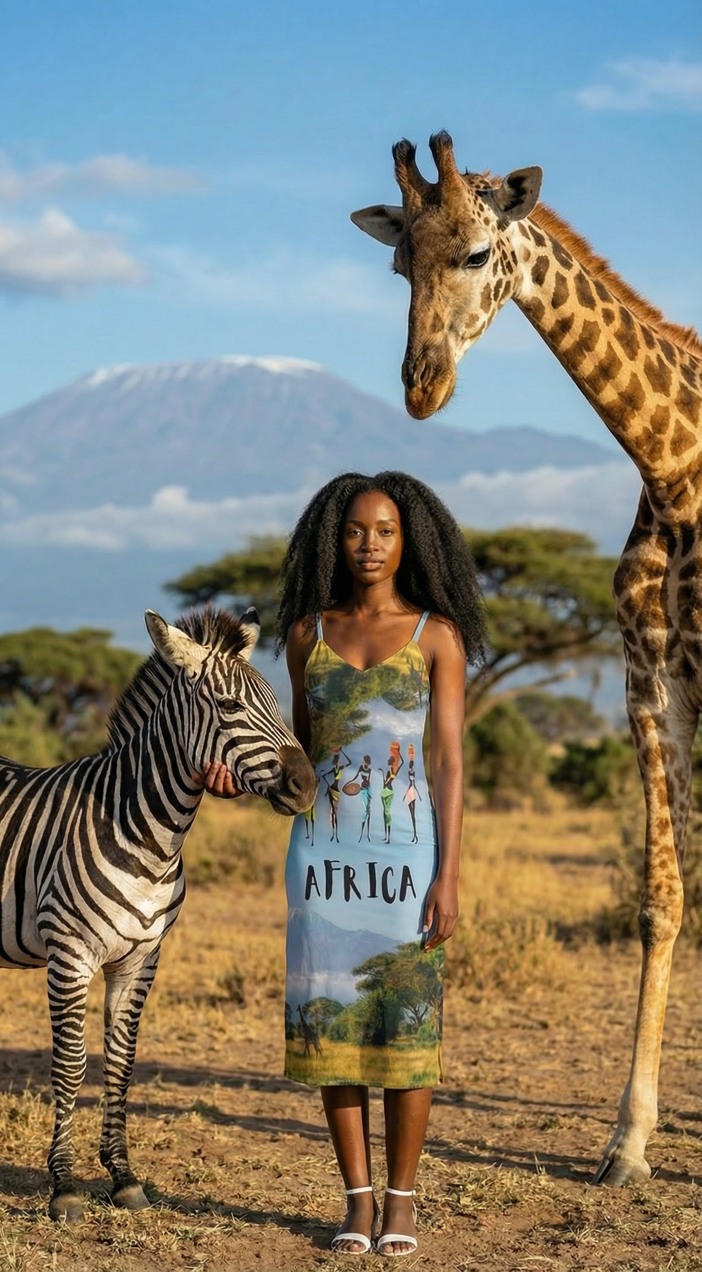 African Women Chatting-Tie Strap Midi Dress