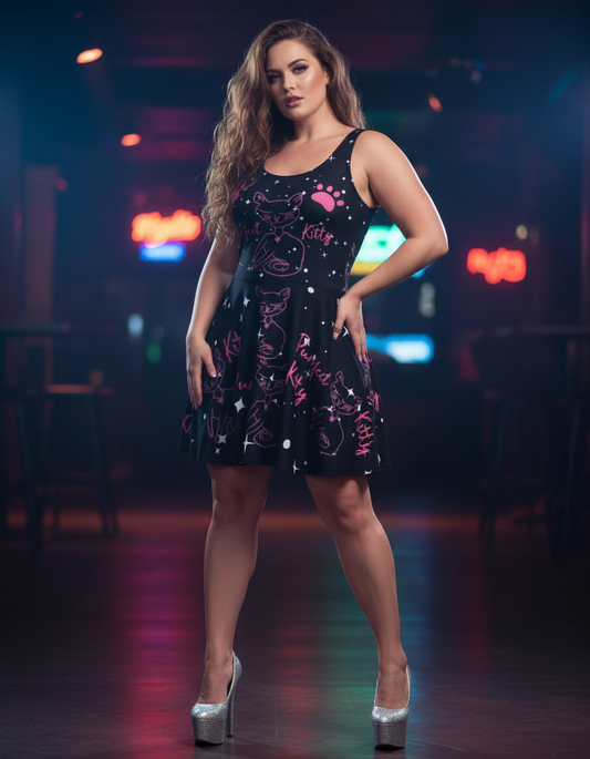 Purr Kitty-Flare Dress(Black Sparkles)