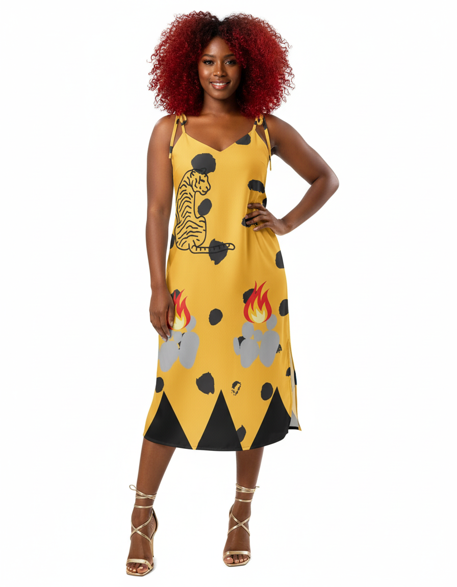 Tribal Kitty-Tie Strap Midi Dress