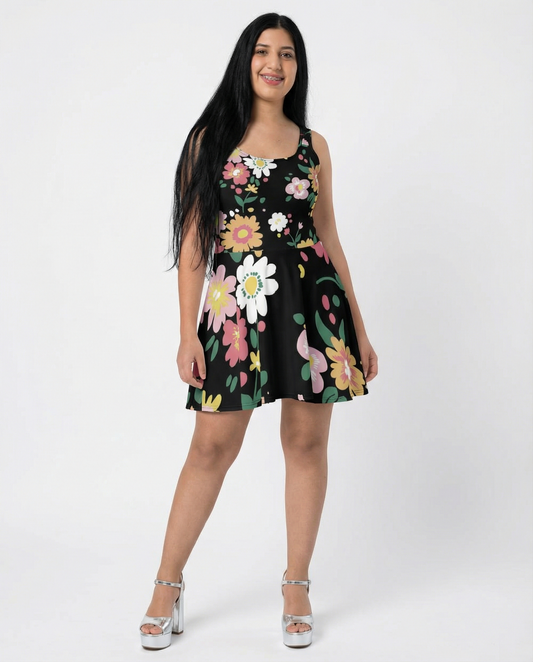 Midnight Floral Dream-Flare Dress
