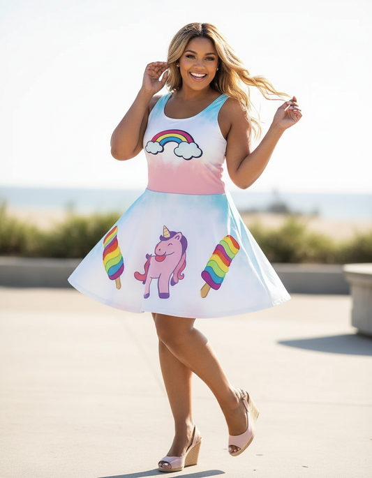 Rainbow Unicorn-Flare Dress