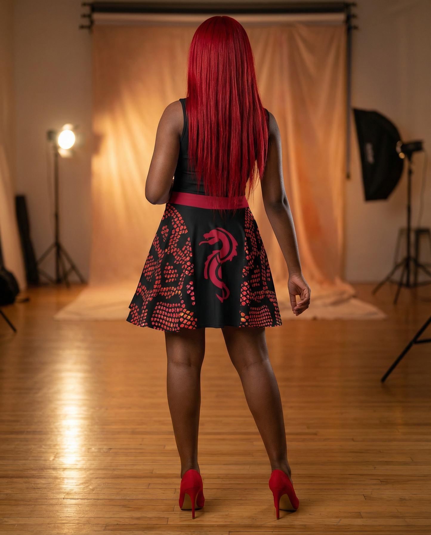 Red Dragon 🐉-Flare Dress (With Red Belt)
