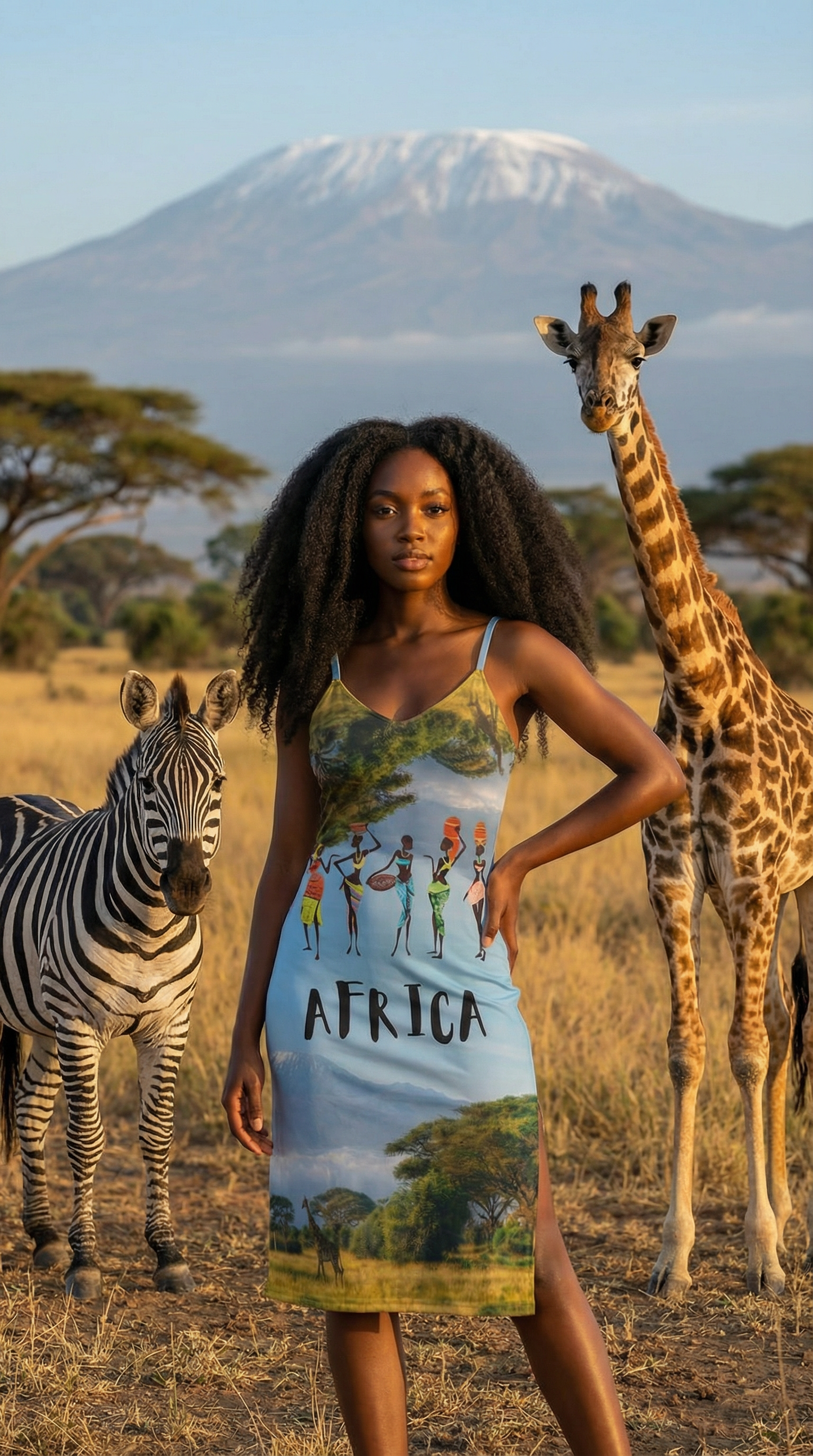 African Women Chatting-Tie Strap Midi Dress