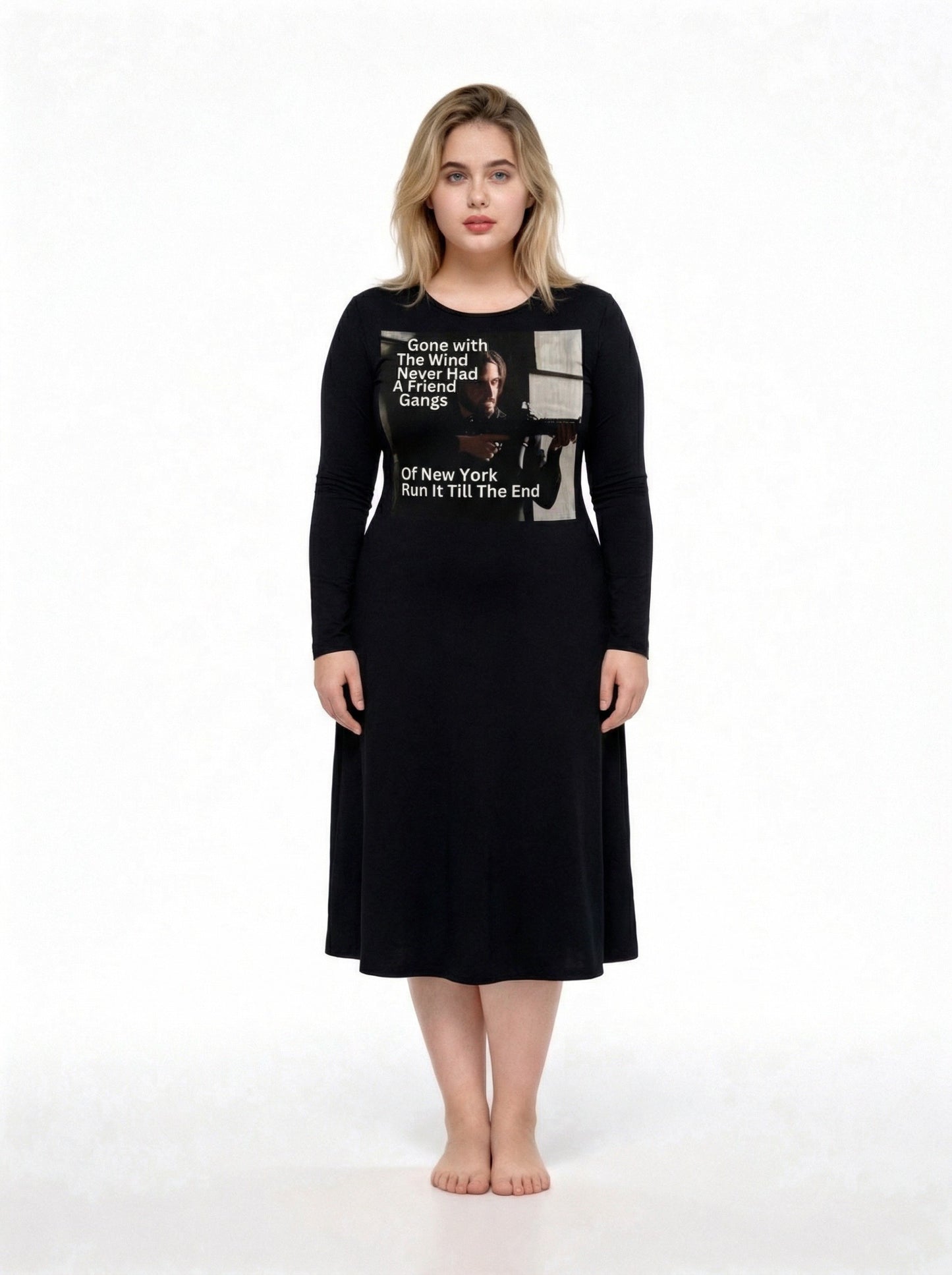 Unisex-Sin City- Long sleeve midi Dress