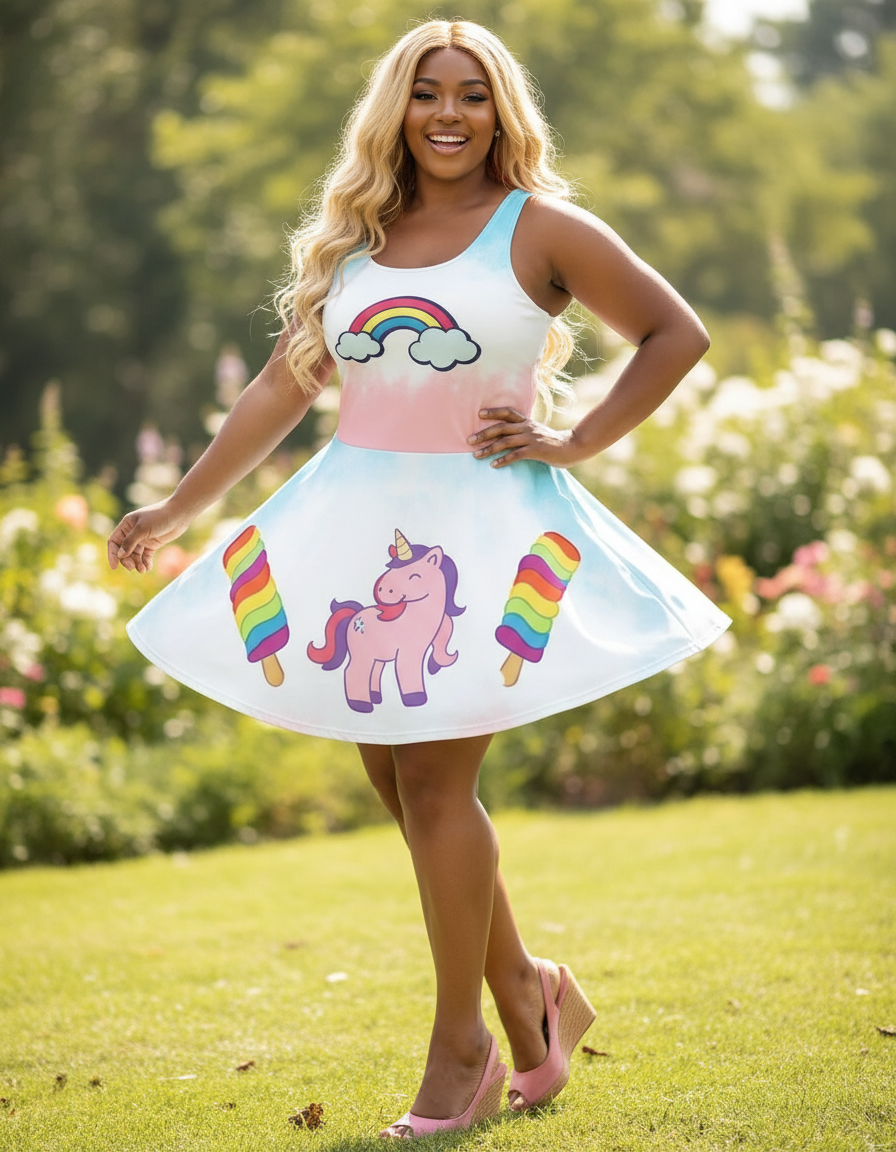 Rainbow Unicorn-Flare Dress
