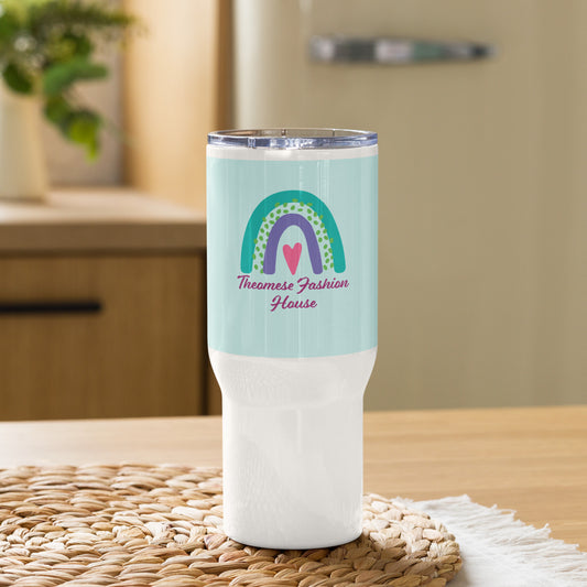 Signature-Travel Mug with a Handle(Baby Blue&White)