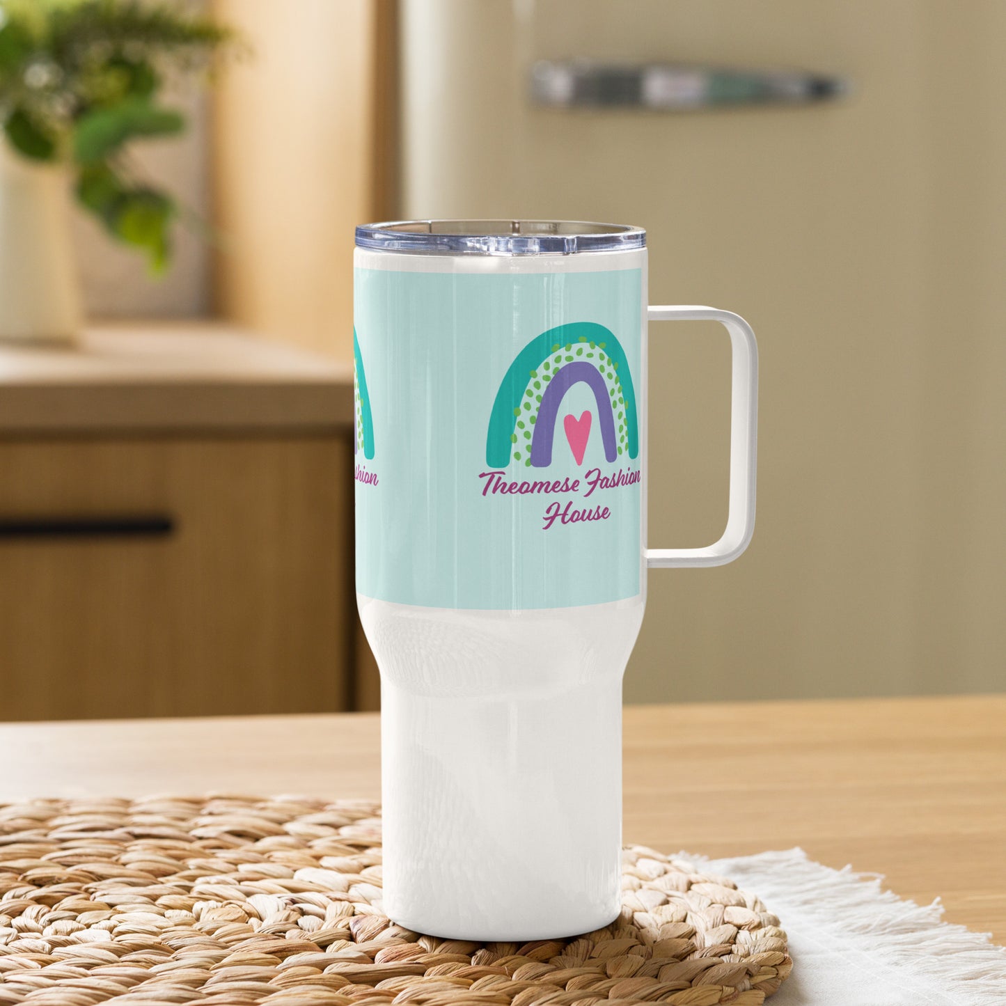Signature-Travel Mug with a Handle(Baby Blue&White)
