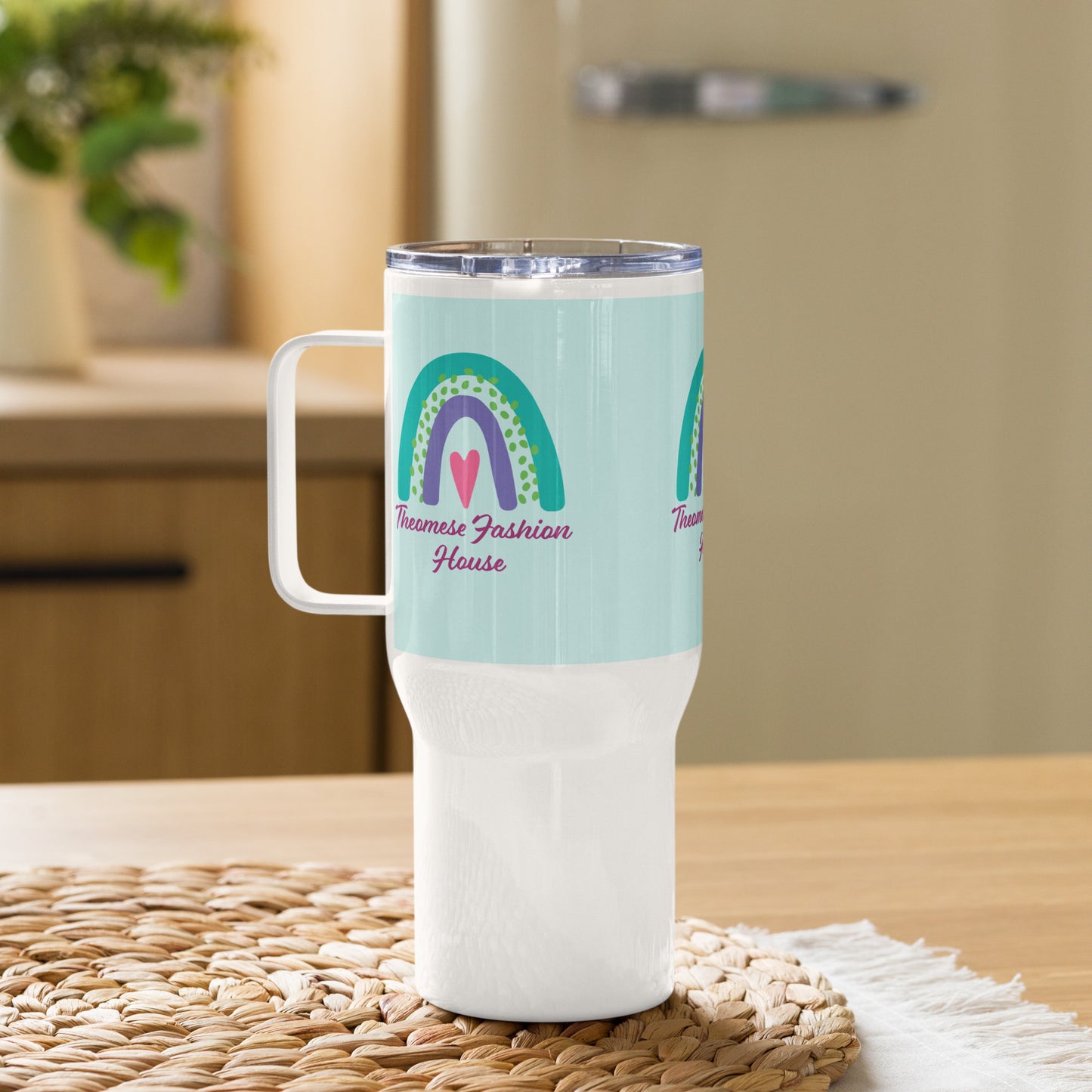 Signature-Travel Mug with a Handle(Baby Blue&White)