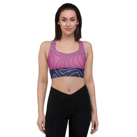 Pink&Purple Swirls-Retro Longline Sports Bra