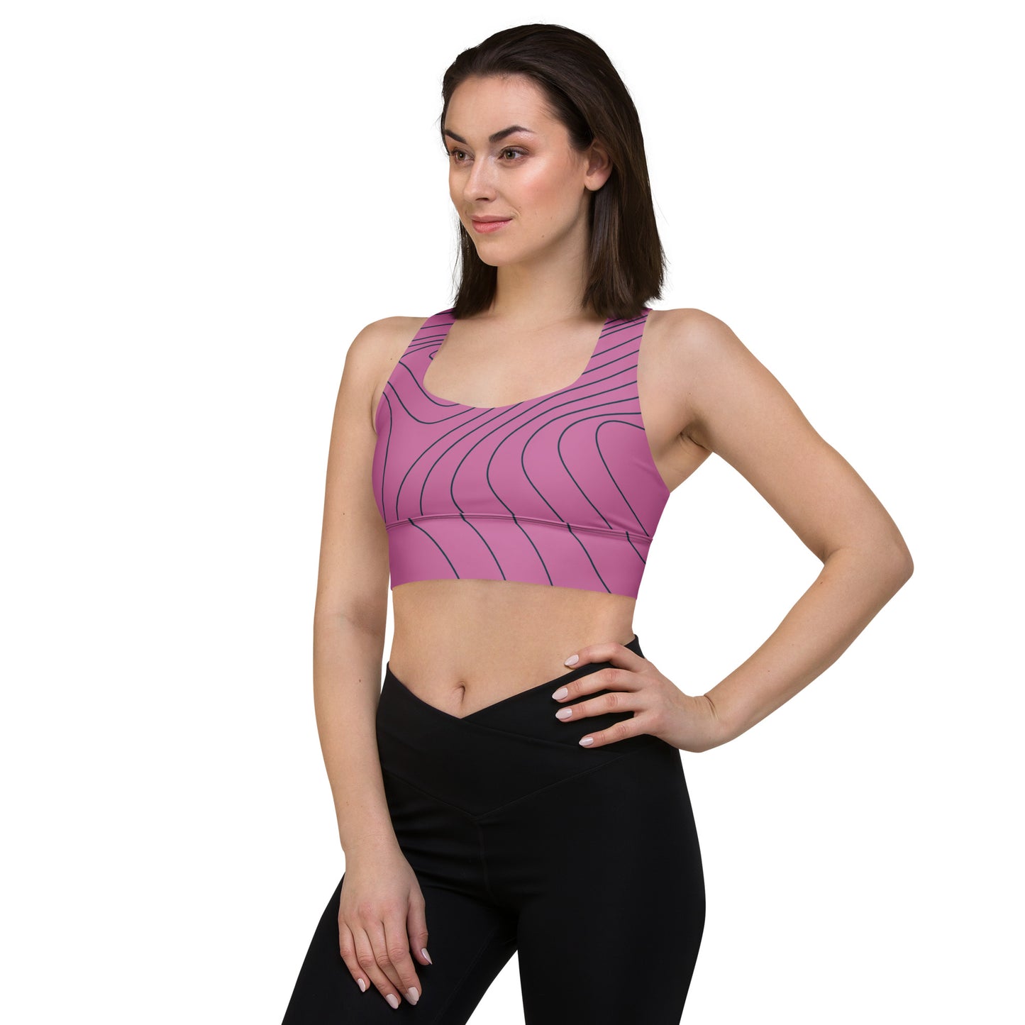 Pink Swirls-Retro Longline Sports Bra