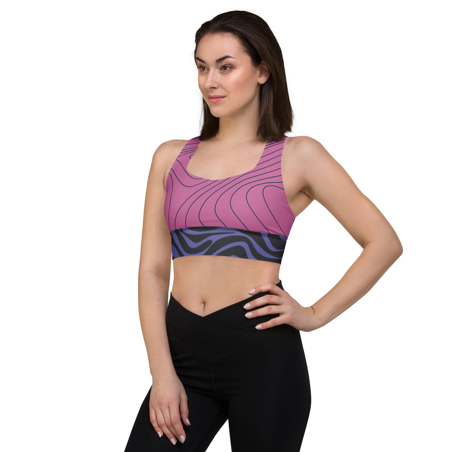 Pink&Purple Swirls-Retro Longline Sports Bra