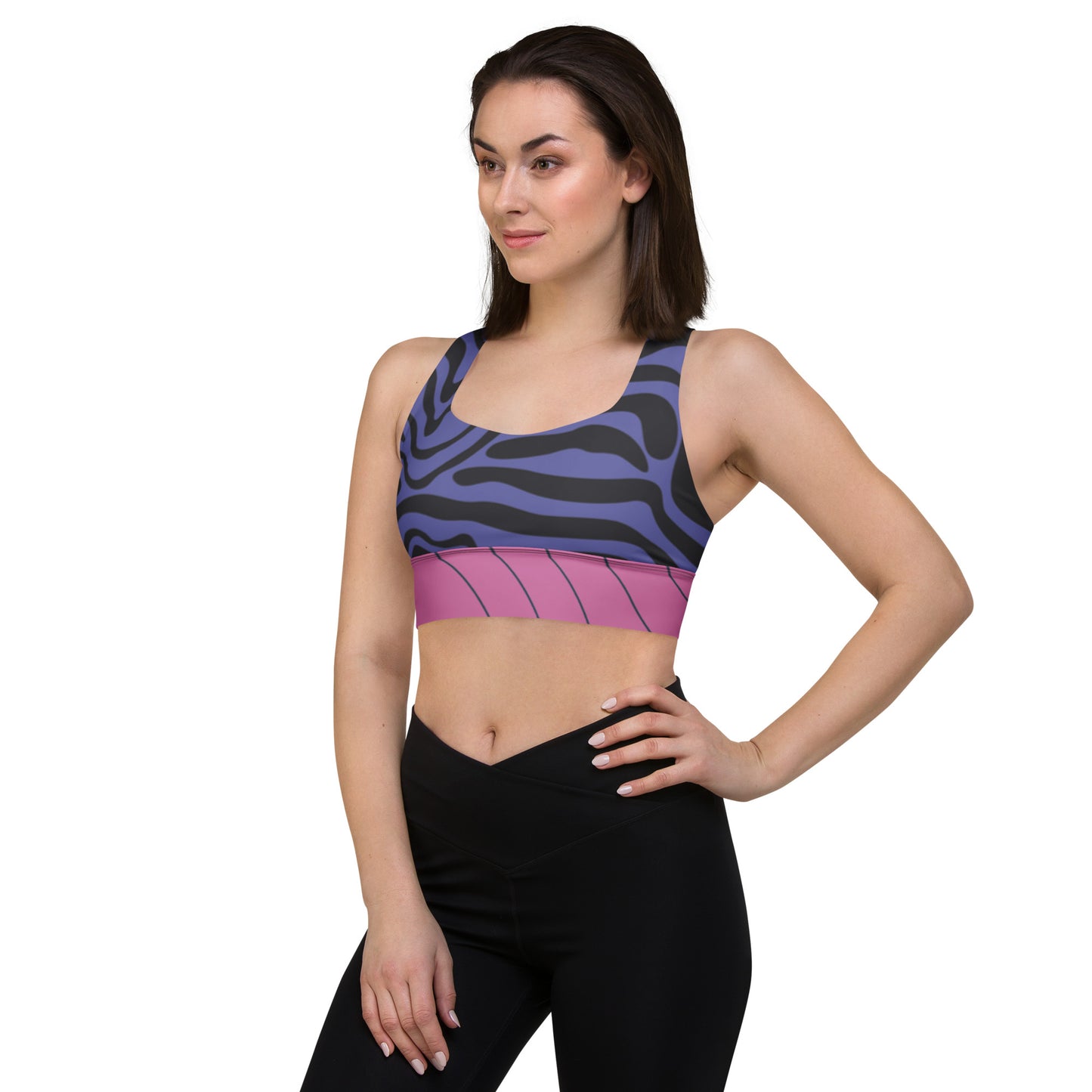 Pink &Purple Swirls 2- Retro Longline Sports Bra