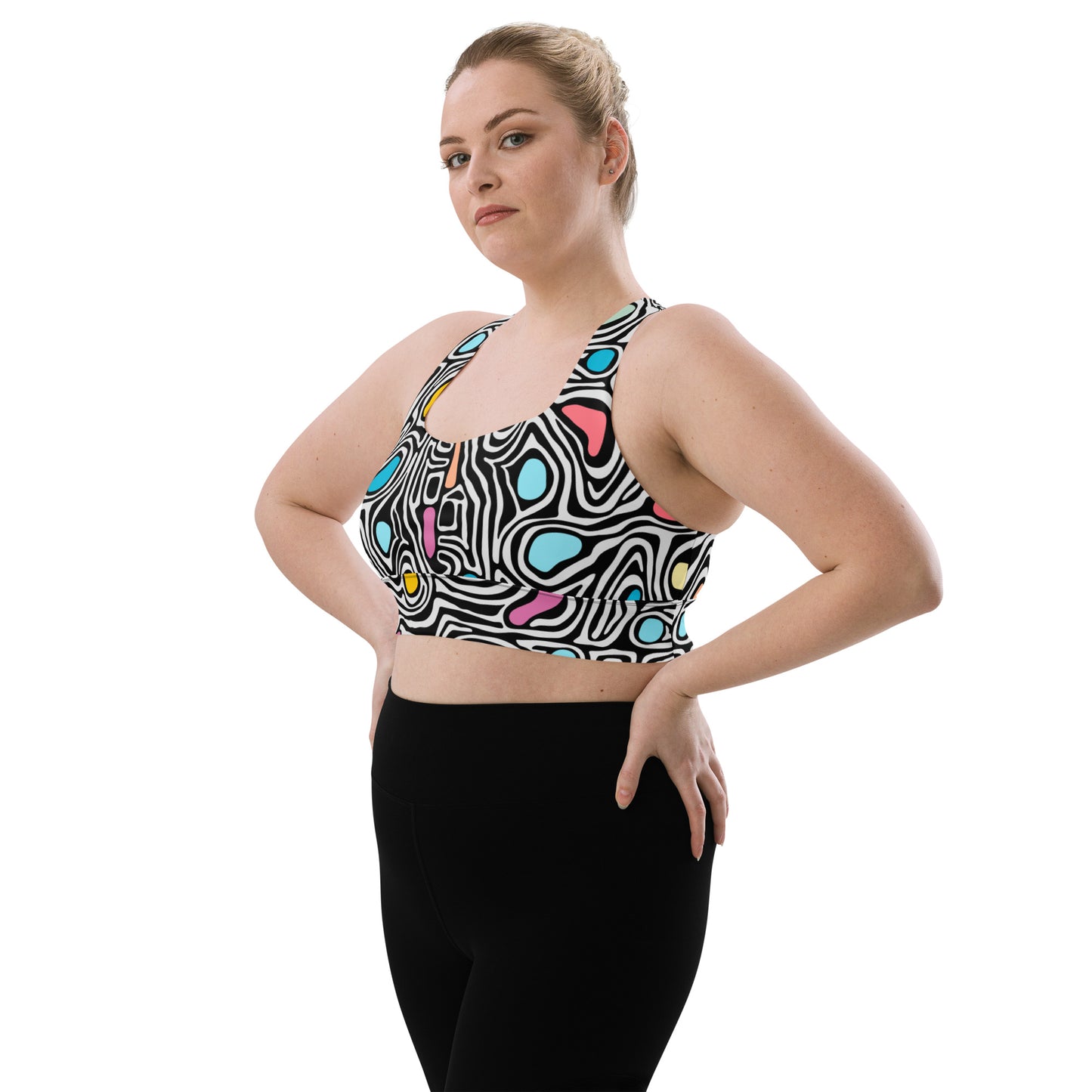 Colorful Twirls-Retro Longline Sports Bra