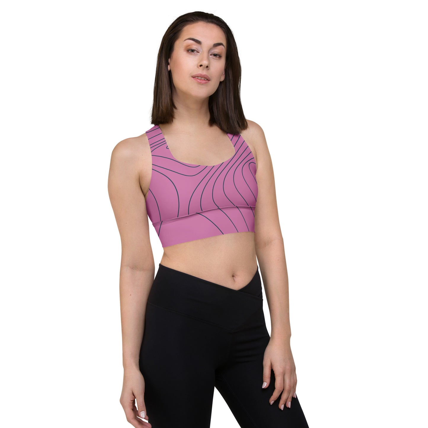 Pink Swirls-Retro Longline Sports Bra