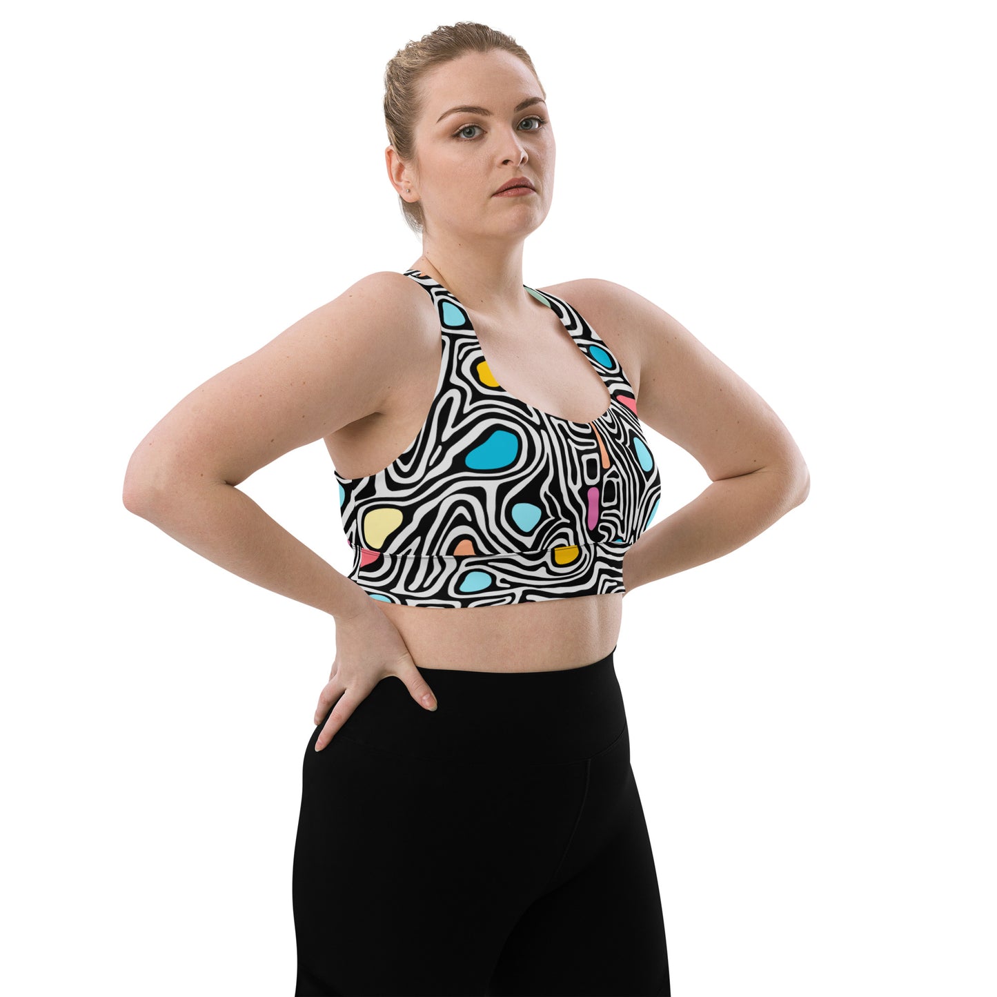 Colorful Twirls-Retro Longline Sports Bra