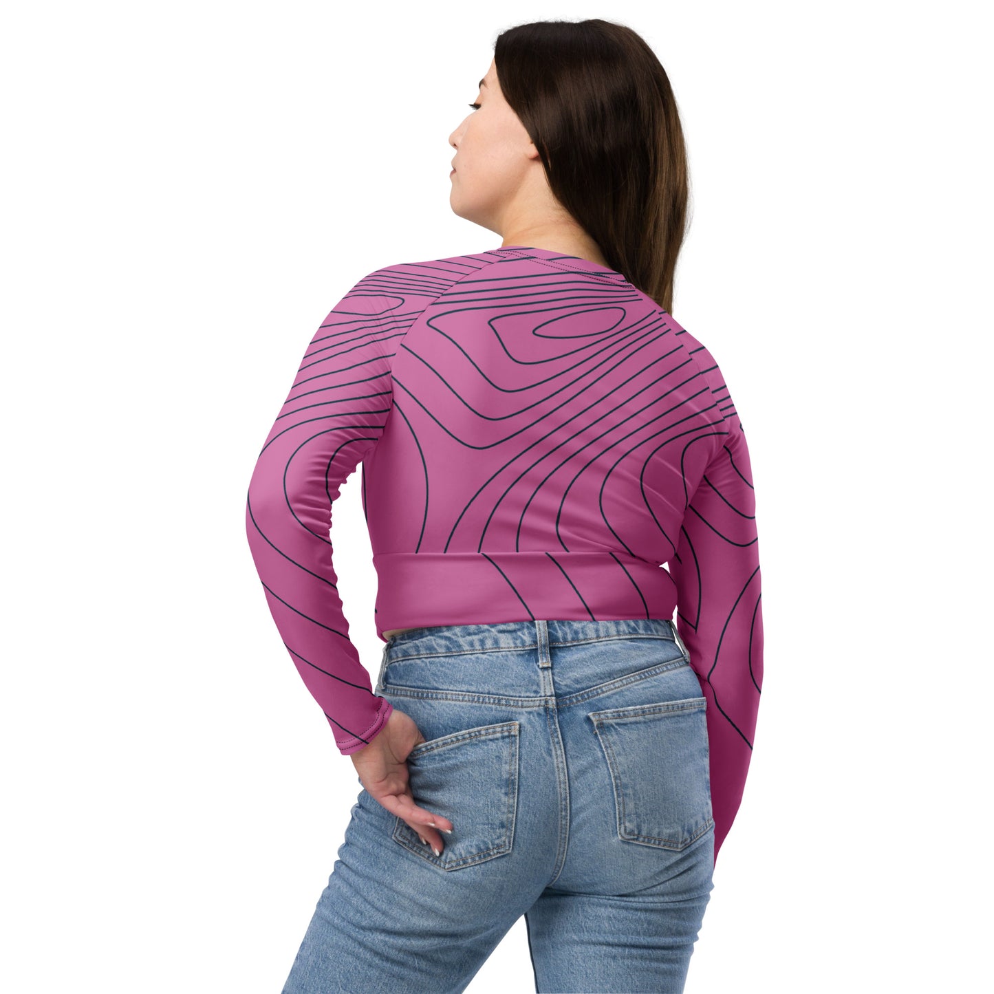 Pink Swirls-long sleeve crop top