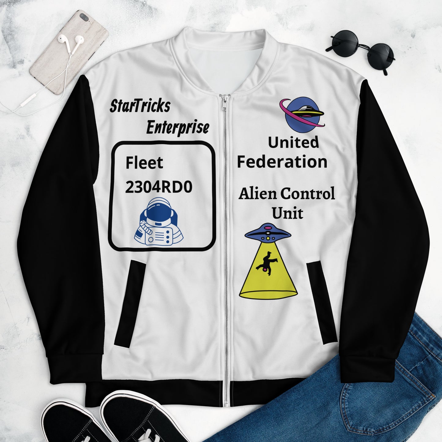 Startricks Enterprise-Black & White Unisex Bomber Jacket