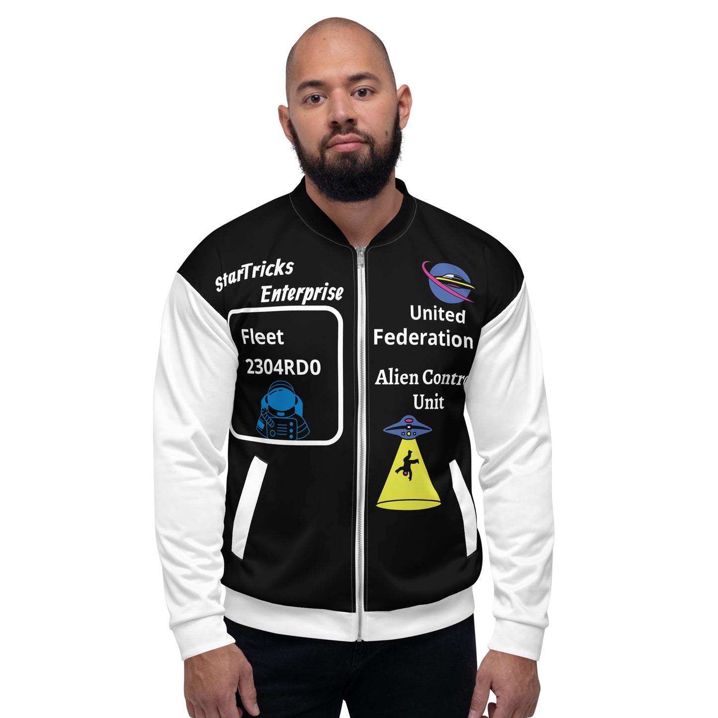Startricks Enterprise -Black&White Unisex Bomber Jacket 2