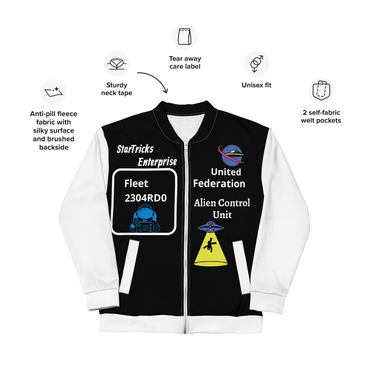 Startricks Enterprise -Black&White Unisex Bomber Jacket 2