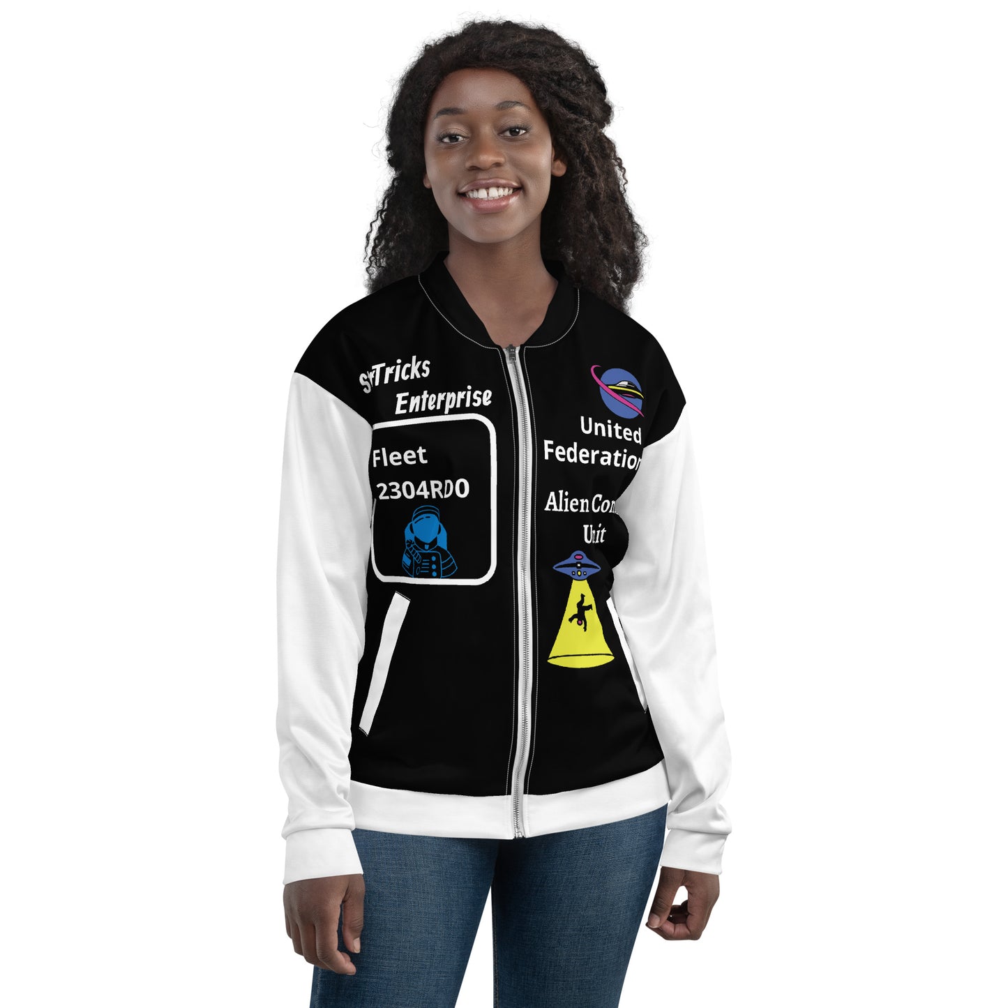 Startricks Enterprise -Black&White Unisex Bomber Jacket 2
