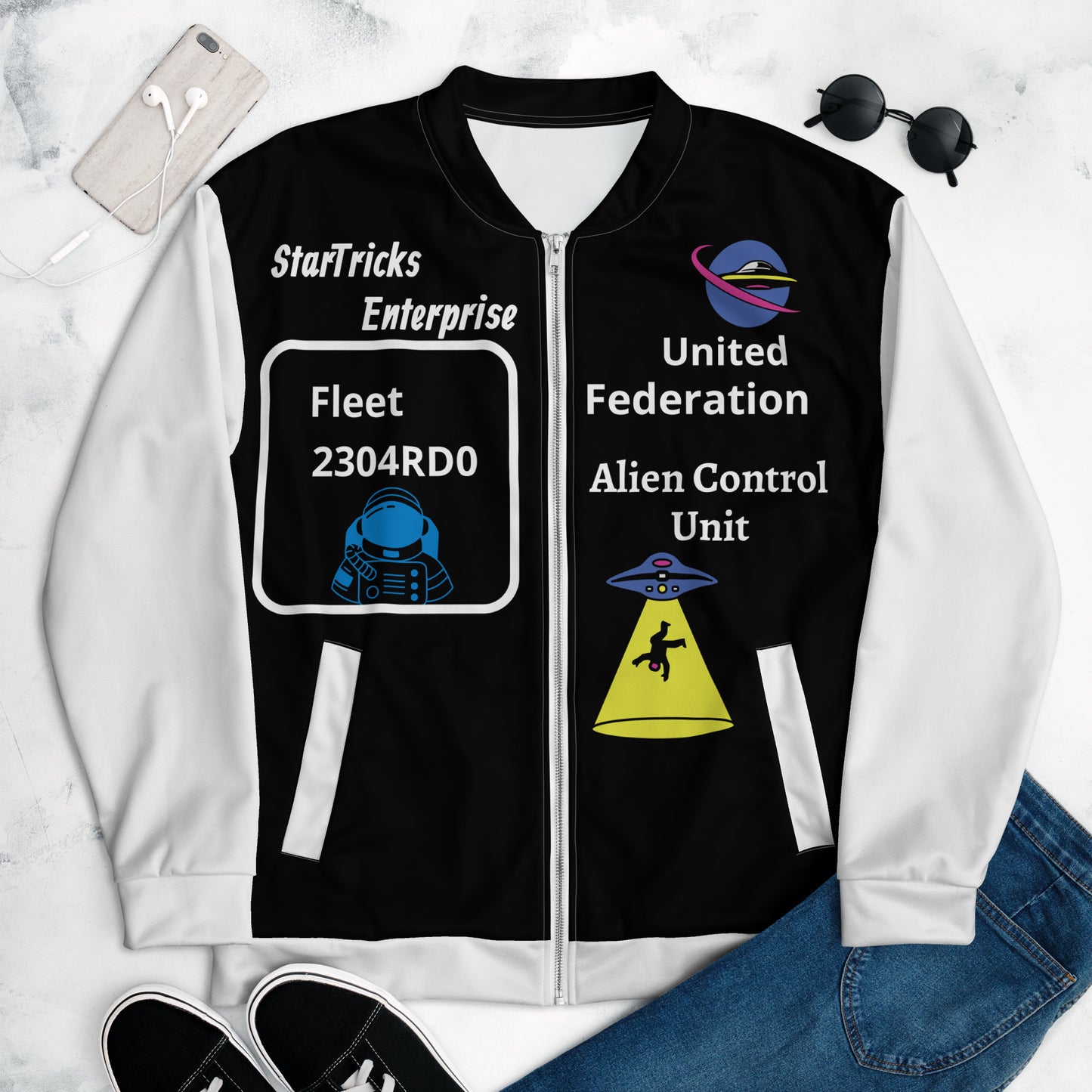 Startricks Enterprise -Black&White Unisex Bomber Jacket 2