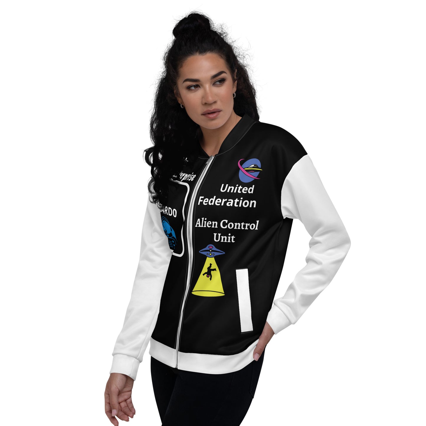Startricks Enterprise -Black&White Unisex Bomber Jacket 2