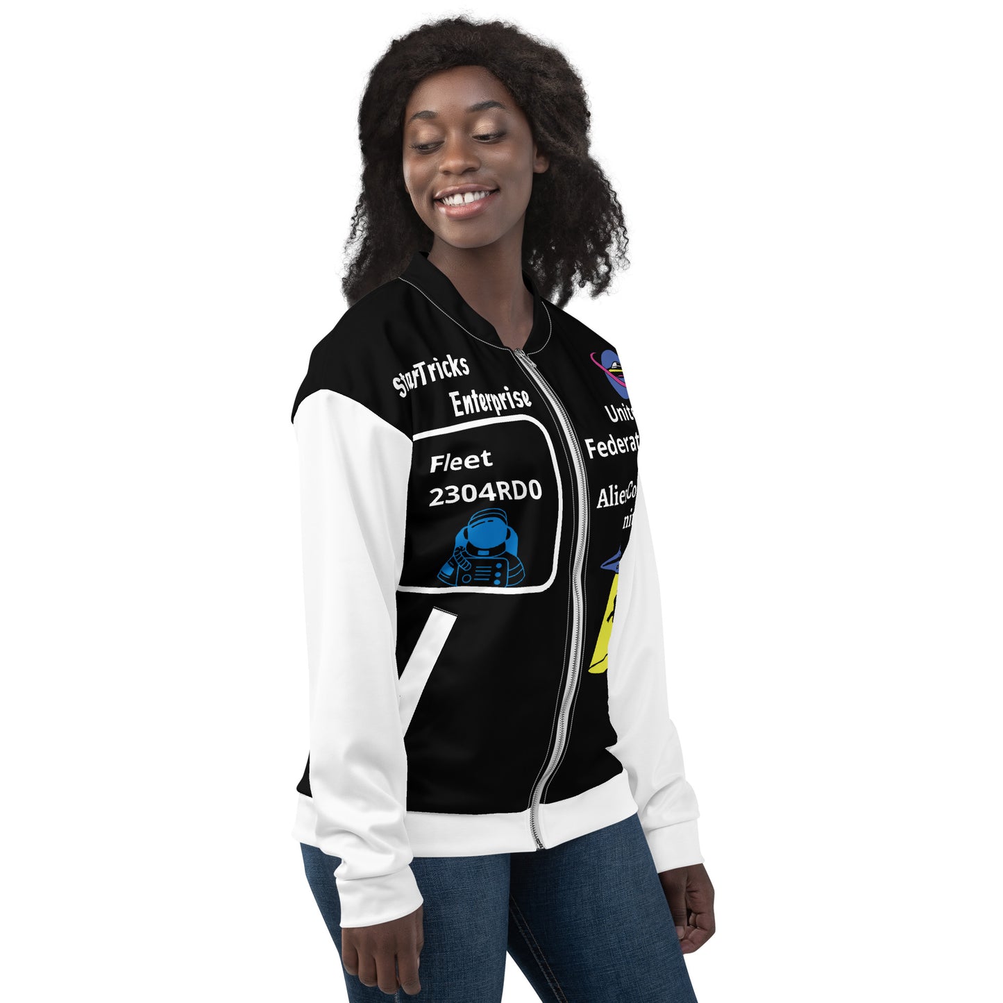 Startricks Enterprise -Black&White Unisex Bomber Jacket 2